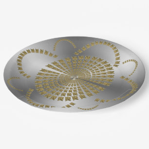 Festive Chic Silver Gold Bridal Decorative Flower Paper Plate