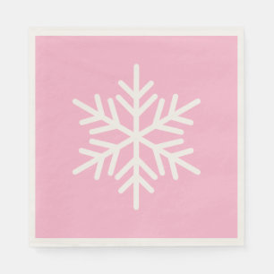 Festive Chic White Alpine Snowflake On Pastel Pink Napkin