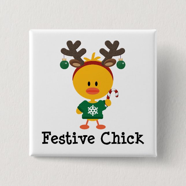 Festive Chick 15 Cm Square Badge (Front)