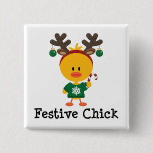 Festive Chick 15 Cm Square Badge