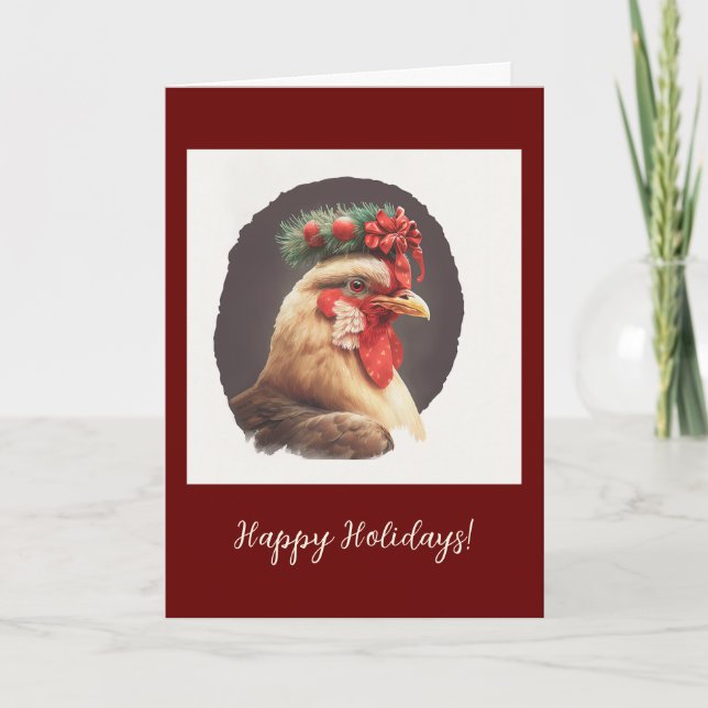 Festive Chicken Folded Holiday / Christmas Card (Front)