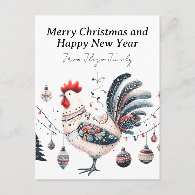 Festive Chicken Holiday Postcard (Front)