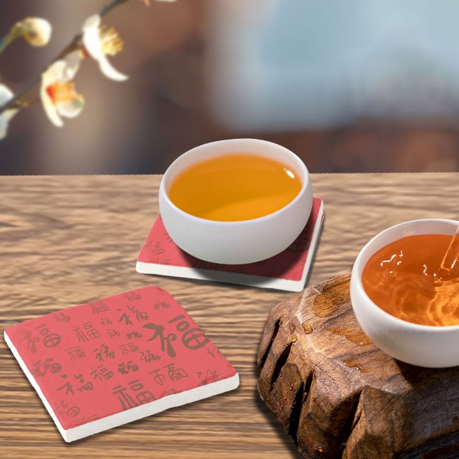 Festive Chinese Character Calligraphy 福 Blessings  Stone Coaster (Creator Uploaded)