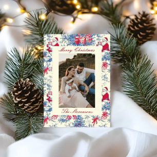 Festive Chinoiserie Toile De Jouy Photo Christmas Holiday Card