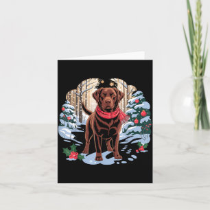 Festive Chocolate Lab In Snowy Forest Winter Xmas Card