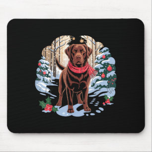 Festive Chocolate Lab In Snowy Forest Winter Xmas  Mouse Pad