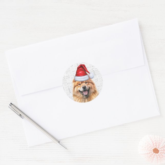 Festive Chow Chow Santa Dog on Woof Art Christmas Classic Round Sticker (Envelope)