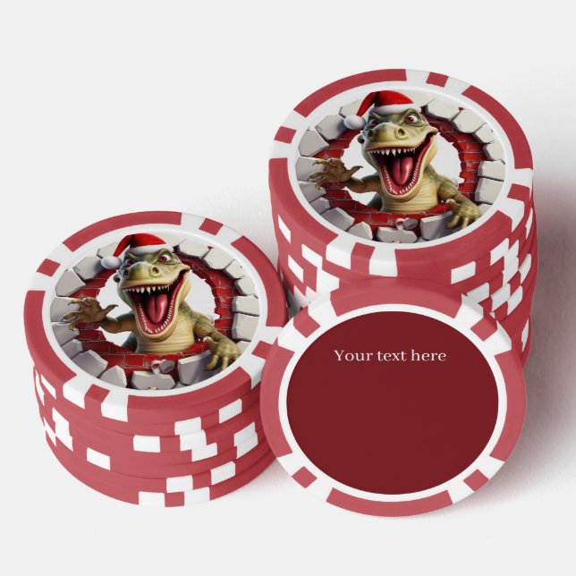 Festive Christmas 3dee dinosaur add text Poker Chips (Stack)