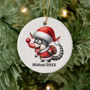 Festive Christmas add message Armadillo  Ceramic Tree Decoration