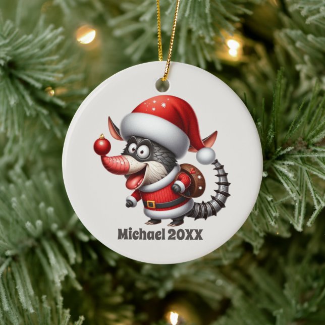 Festive Christmas add message Armadillo  Ceramic Tree Decoration (Tree)