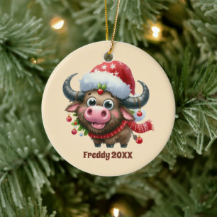 Festive Christmas add name date message Ceramic Tree Decoration