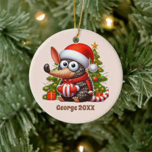 Festive Christmas add name year armadillo Ceramic Tree Decoration