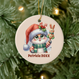 Festive Christmas add name year message bunny Ceramic Tree Decoration