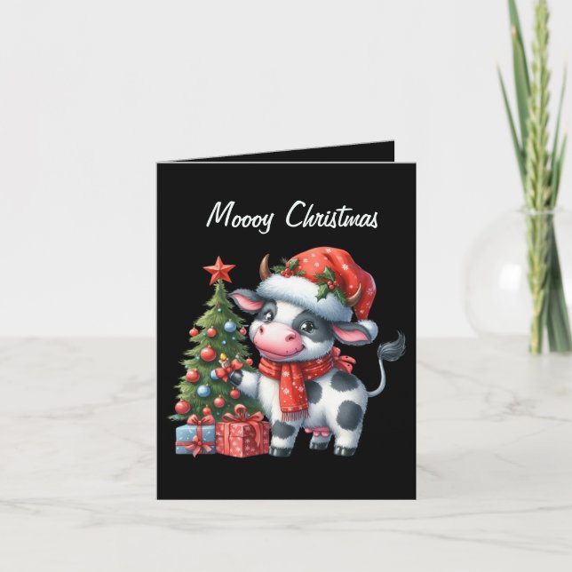 Festive Christmas add text  cow add message  Holiday Card (Front)