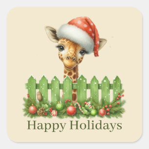 Festive Christmas add text giraffe Square Sticker