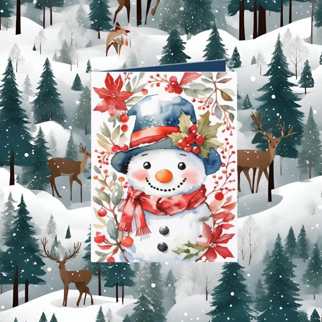 Festive Christmas add text snowman watercolor  Holiday Card (Creator Uploaded)