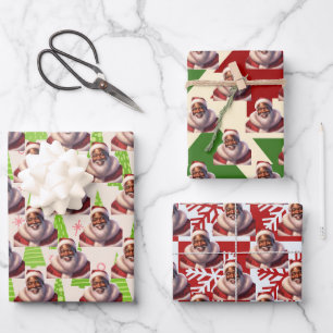 Festive Christmas African American Black Santa Wrapping Paper Sheet