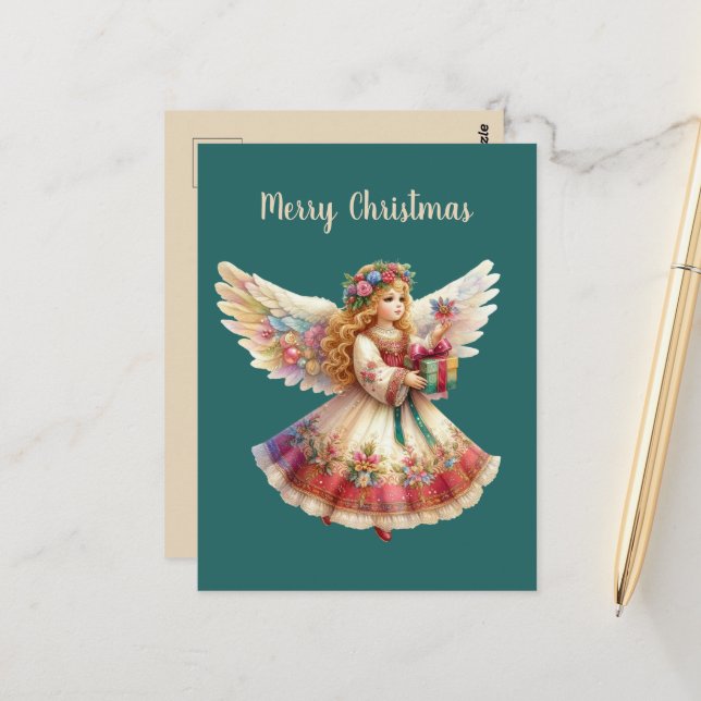 Festive Christmas Angel add message  Postcard (Front/Back In Situ)