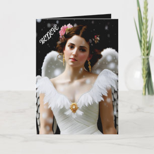festive Christmas Angel in the snow Holiday Card