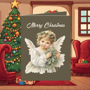 Festive Christmas Angel watercolor add text Holiday Card