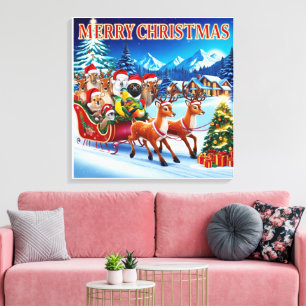 Festive Christmas Animals Canvas Print 24" x 24".