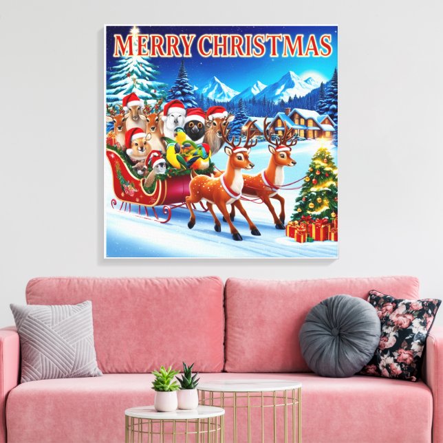 Festive Christmas Animals Canvas Print 24" x 24". (Insitu(LivingRoom))