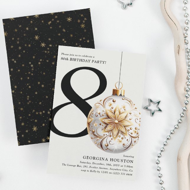 Festive Christmas Bauble 80th Birthday Party Invitation (Creator Uploaded)