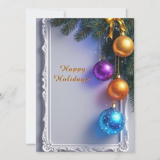 Festive Christmas Baubles and Pine Branches Card (Front)