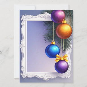 Festive Christmas Baubles and Pine Branches Card
