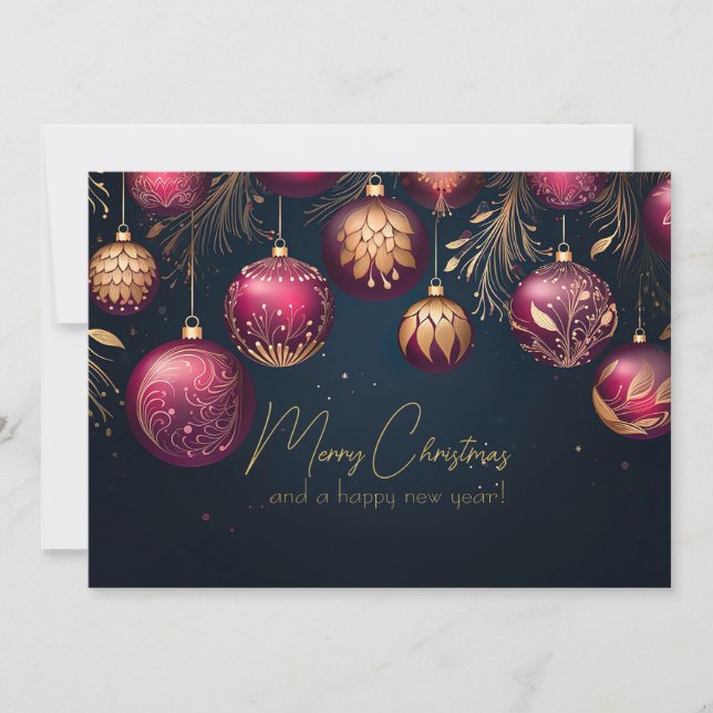 Festive Christmas Baubles Greeting Card (Front)