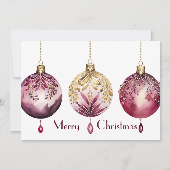 Festive Christmas Baubles Greeting Card (Front)