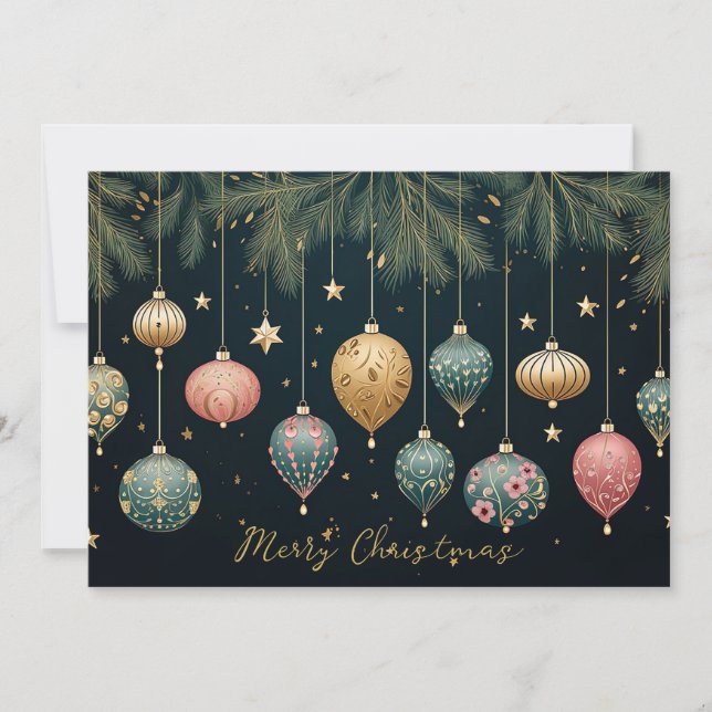 Festive Christmas Baubles Greeting Card (Front)