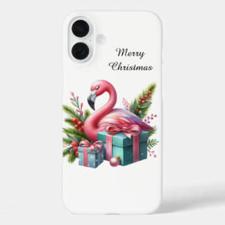 Festive Christmas beach customisable pink flamingo iPhone 16 Plus Case