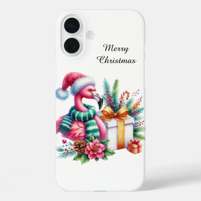 Festive Christmas beach customisable pink flamingo Case-Mate iPhone Case (Back)
