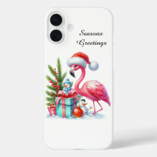 Festive Christmas beach customisable pink flamingo iPhone 16 Plus Case