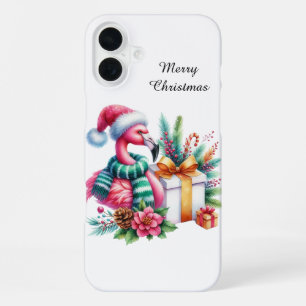 Festive Christmas beach customisable pink flamingo iPhone 16 Plus Case