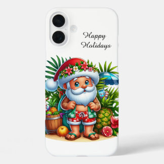 Festive Christmas beach customisable Santa iPhone 16 Plus Case