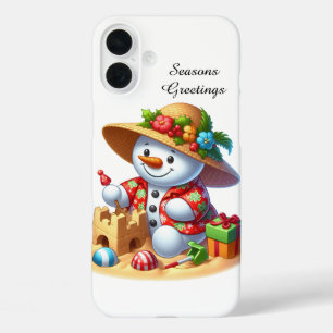 Festive Christmas beach customisable snowman iPhone 16 Plus Case