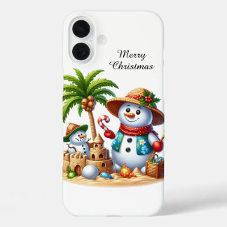 Festive Christmas beach customisable snowman  iPhone 16 Plus Case