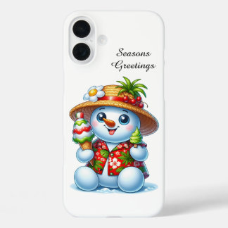 Festive Christmas beach customisable snowman  iPhone 16 Plus Case