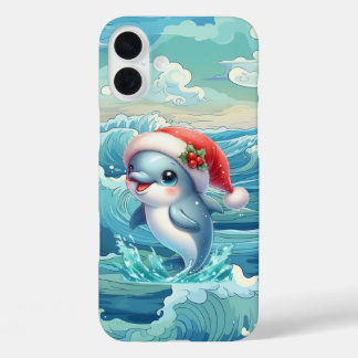Festive Christmas beach dolphin  iPhone 16 Plus Case