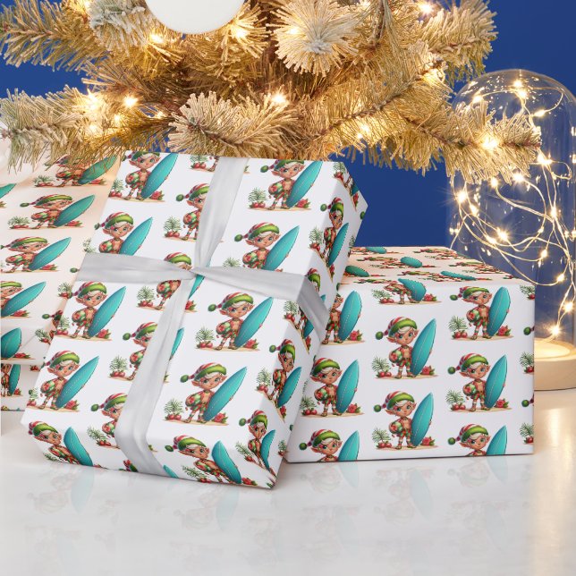 Festive Christmas beach elf tiled pattern  Wrapping Paper (Holidays)