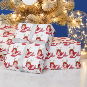 Festive Christmas beach mermaid tiled party Wrapping Paper