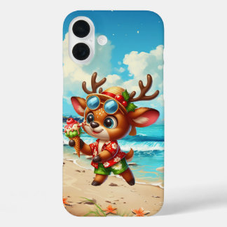Festive Christmas beach reindeer iPhone 16 Plus Case