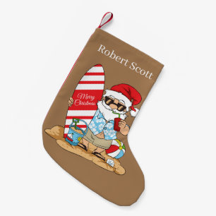 Festive Christmas Beach Santa add name Small Christmas Stocking