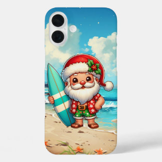 Festive Christmas beach Santa iPhone 16 Plus Case