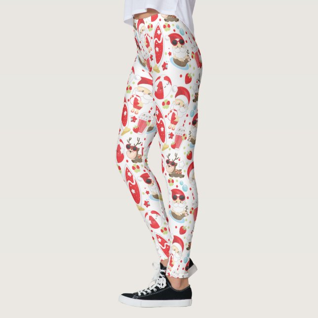 Festive Christmas Beach Santa pattern Leggings (Left)
