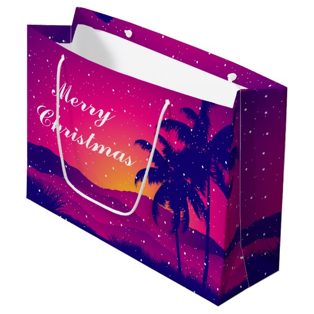 Festive Christmas beach snow fall  Large Gift Bag (Front Angled)