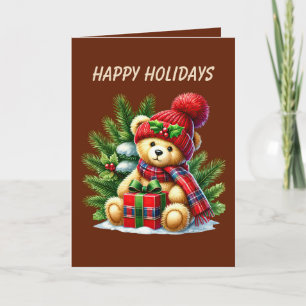 Festive Christmas bear add message Holiday Card