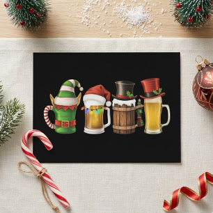 Festive Christmas Beer Mugs in Holiday Hats Postcard